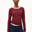 Einiaara Soft Langarmshirt Velvet Red von ARMEDANGELS, Slim Fit extra lang, Rundhals, Langarm, offene Kanten, 100% Bio-Baumwolle