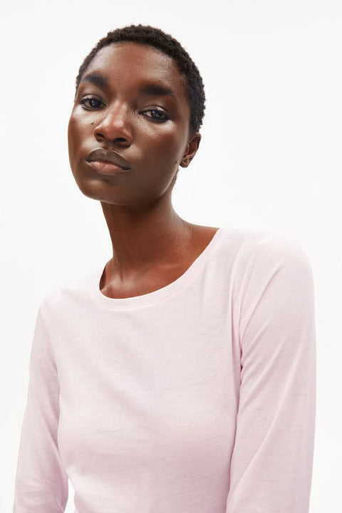 Langarmshirt für Damen in Hellrosa mit Slim Fit und Rundhalsausschnitt