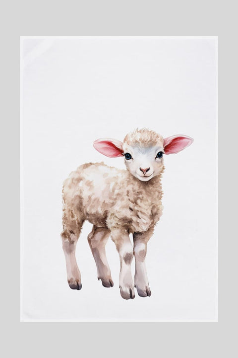 Miss Cotton Dish Towel Lamb in 100% Organic Cotton – Watercolor Illustration
