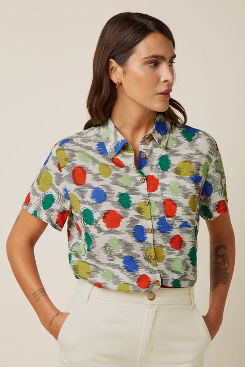 Evelina Blouse Walton von King Louie in Ice Cream, buntes geometrisches Muster, Loose Fit, Halbarm