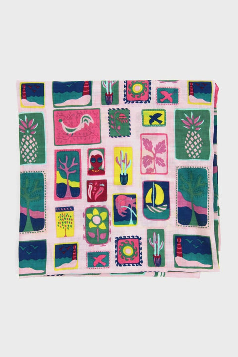 Carré Coton Holidays Vert Les Belles Vagabondes, im Piratenstil um den Kopf getragen, GOTS-zertifizierte Bio-Baumwolle