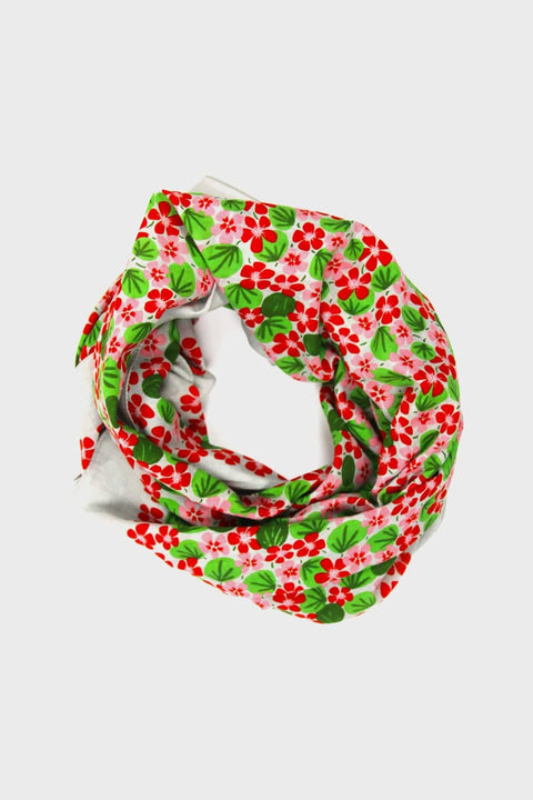 Carré Coton Ondine Orange von Les Belles Vagabondes, quadratisches Tuch aus Bio-Baumwolle, Blumenmotiv in warmen Orangetönen