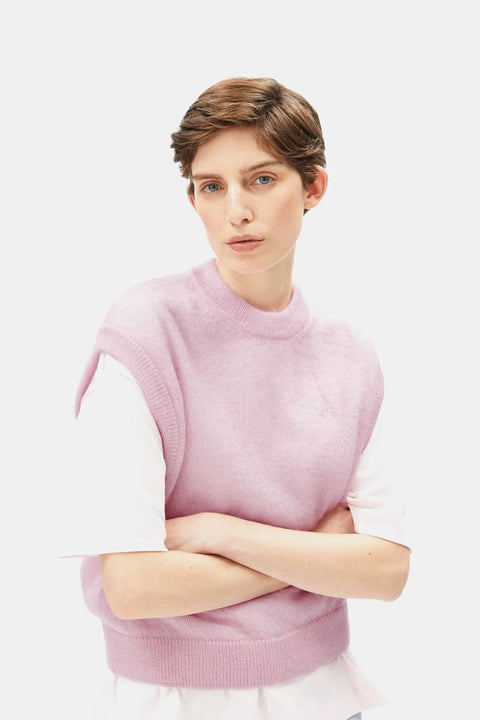 Mohair Strickweste Damen in Hellrosa mit Rundhalsausschnitt