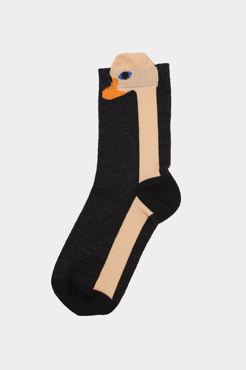 Dane3D Ladies Socks Black Swan von Danefae, schwarz mit weißem 3D-Schwanenmotiv, Einheitsgröße, OEKO-TEX zertifiziert