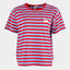 Danebasic Boxy Stripe Tee Svane von Danefae in Hellporzellan und Dunkelrot gestreift, Boxy Fit, Kurzarm, 100 % Baumwolle
