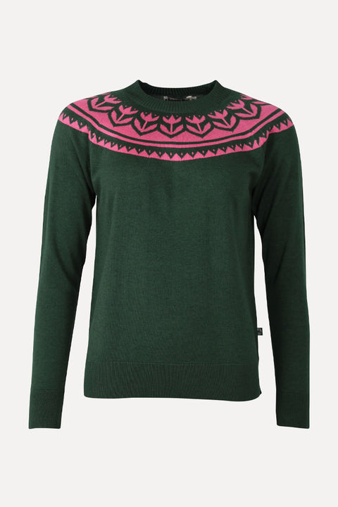 Danefae Danedoris Wollpullover in Dark Forest und Pink