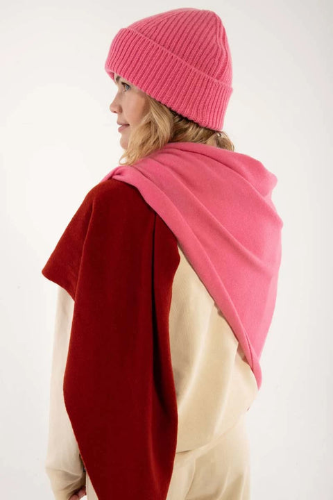 Großer Merinoschal 230x85 cm in Spicy Pink und Dunkelrost