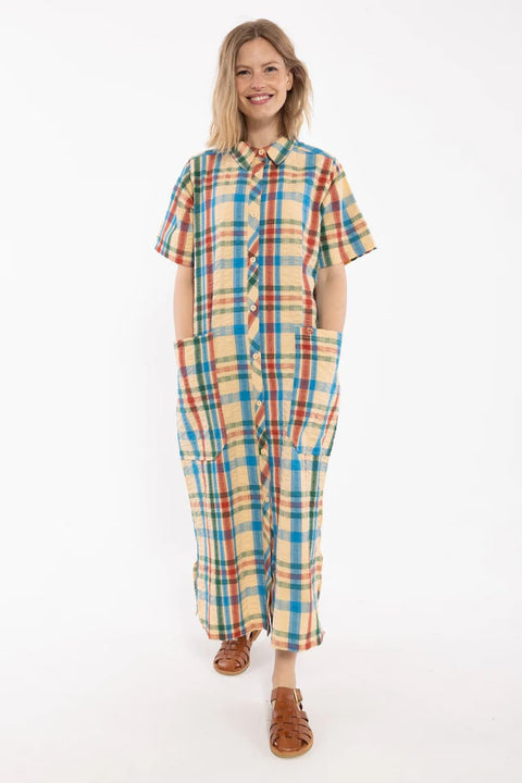 Danefae Seersucker Kleid Nougat Check Vorderansicht