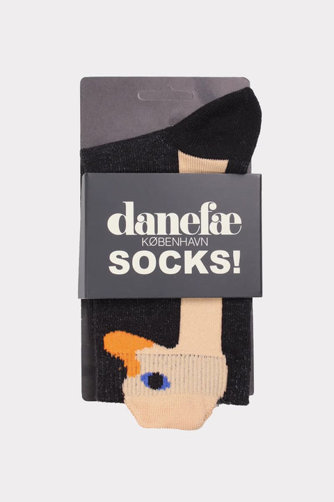 Dane3D Socks Black Swan Danefae – Detailansicht 3D-Schwanenmotiv an der Seite der Socke