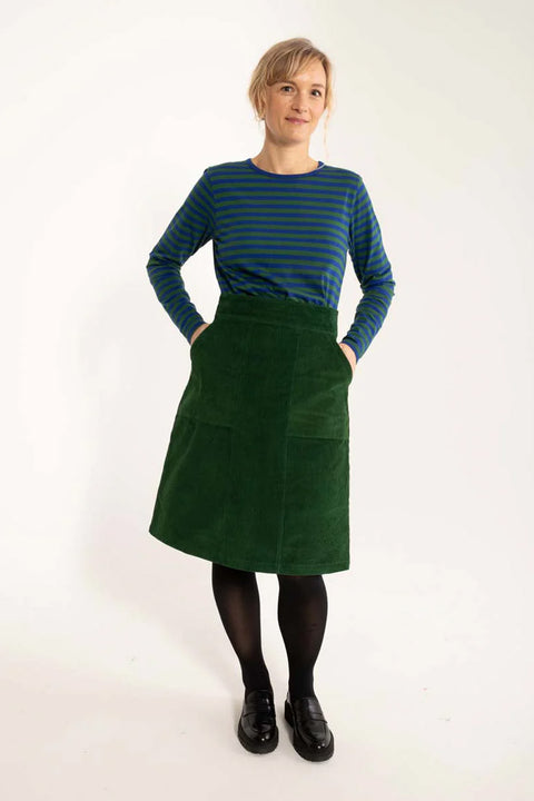 Dunkelgrüner Samtrock Danemaren Cord Skirt