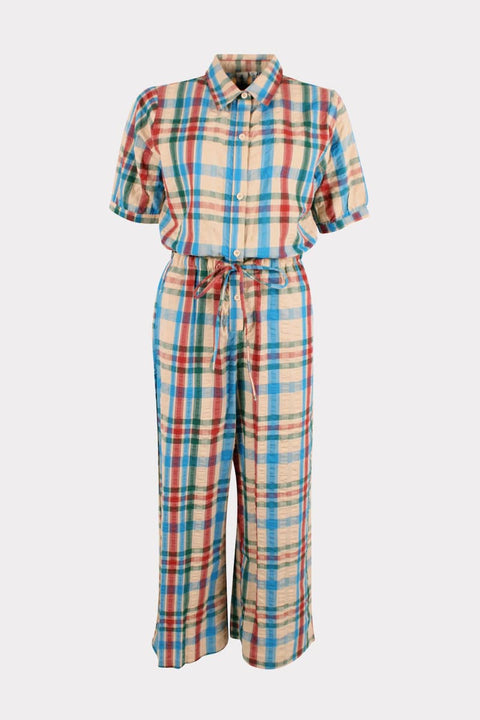 Danefruit Seersucker Jumpsuit Nougat Check Vorderansicht