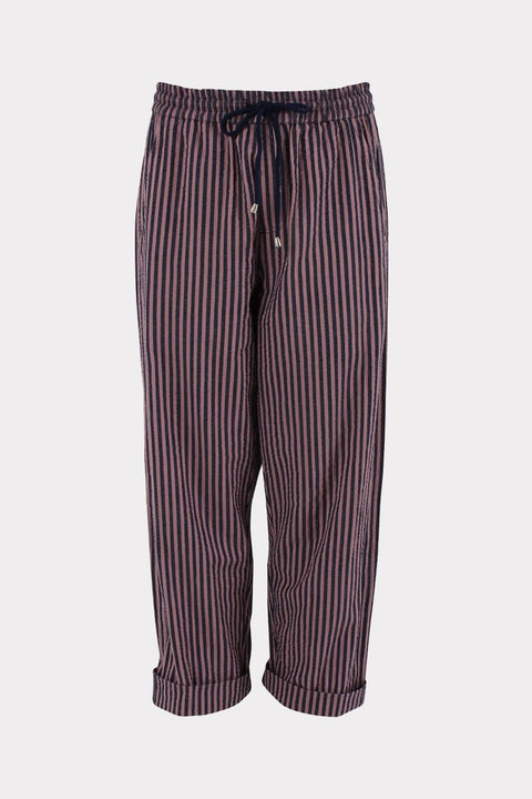 Danefunt Seersucker-Hose von Danefae in Mauve und Dark Navy, lila-dunkelblau gestreift, weites Bein