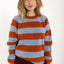 Danerelation Chunky Merino Wool Sweater Porcelaine/Chili von Danefae, Oversized-Schnitt mit Raglanärmeln, horizontale Streifen in Blau und Rot, 100% Merinowolle