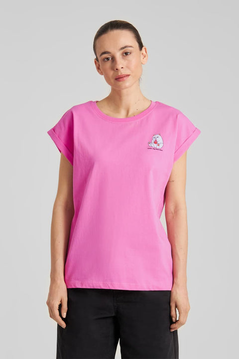 Damen-T-Shirt in Moonlite Pink mit zentralem typografischem Print von Dedicated, Vorderansicht