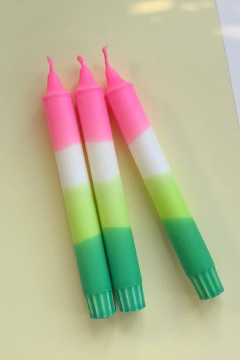 Dip Dye Kerzen 3er Set aus Stearin in Pink Creme Maigrün und Petrol