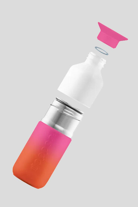 Dopper Steel 350 ml Sunset Pink, Edelstahl-Trinkflasche mit Rosa-Orange Farbverlauf, 350 ml, 118 g, dreiteiliges Design