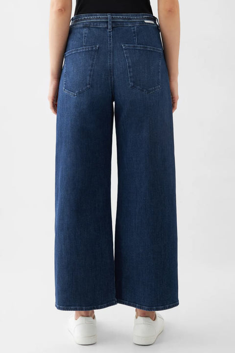 Komfortable, weite Cropped Jeans mit abnehmbarem Gürtel, Dunkelblau