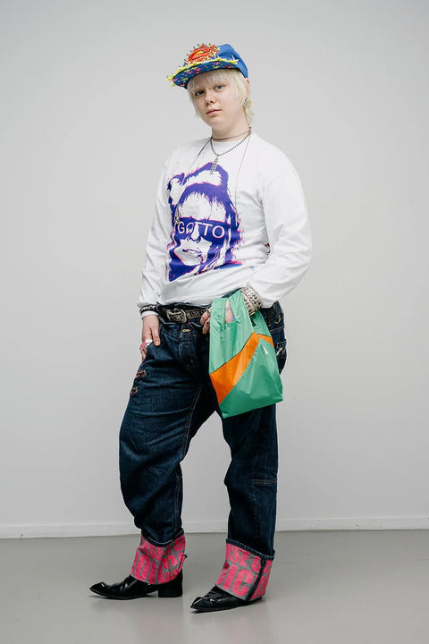 Kleine faltbare Einkaufstasche grün orange leicht