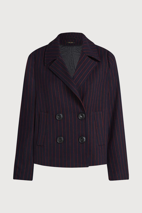 Kurze Damenjacke mit Nadelstreifen in Dunkelblau und Fuchsia