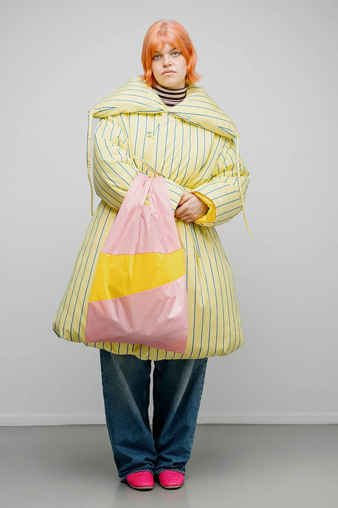 Faltbare Einkaufstasche Large hellrosa gelb Ripstop Nylon Shopper