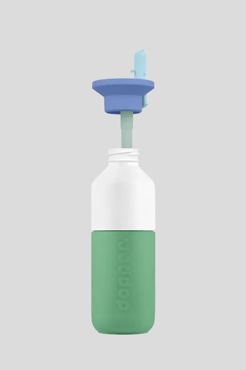 Dopper Steel 350 ml Fresh Green x Flip Straw, Edelstahl-Trinkflasche in Frischgrün mit aufklappbarem Flip Straw Deckel