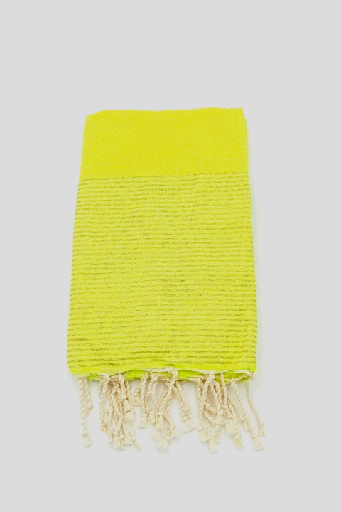 Fouta Nid d'Abeille Fluo avec Lurex von Fouta du Sud, Wabengewebe in Neongelb und Gold mit schimmerndem Lurex-Faden