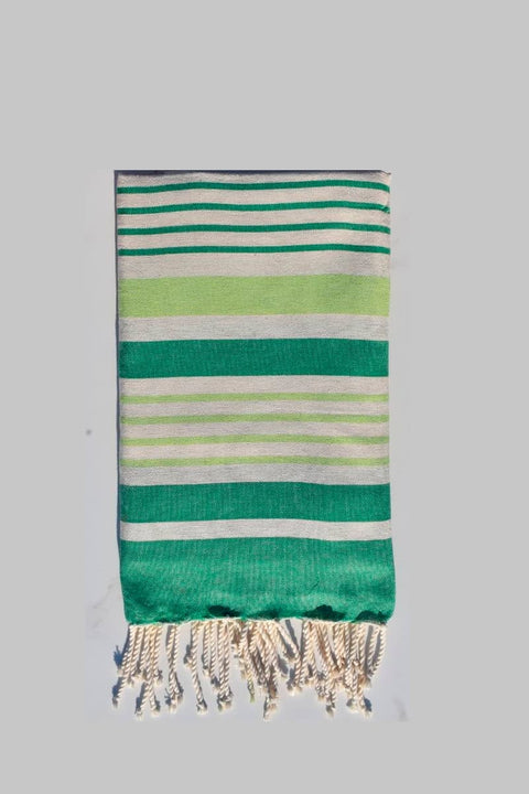 Fouta Oslo von Fouta du Sud in Cremeweiß, Grün und Anisgrün, 100 x 200 cm, handgewebtes Baumwolltuch aus Tunesien