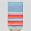 Fouta Miami Bleu Clair Fouta du Sud – Detailansicht Farbspiel Hellblau, Ecru, Rosa, Fuchsia und Orange, Baumwollgewebe