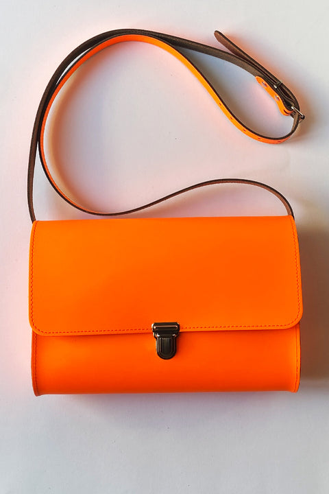 Große Crossbody Ledertasche Neonorange