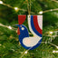 Dekoanhänger Hahn milin, am Weihnachtsbaum hängend, farbenfroher Holzanhänger mit lebendigem Hahn-Motiv