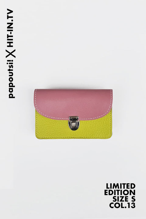 Papoutsi X HIT-IN.TV Geldbörse Small COL.13, Rindsleder in Altrosa Lime Lila und Gold, 8 x 12 cm, limitierte Sonderedition