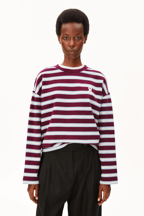 Iconic Å Frankaa Bold Sweatshirt in Velvet Red mit weißen Streifen von ARMEDANGELS