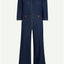 Zip Jumpsuit Onyx Denim in Blau mit weitem Bein und Blusenkragen aus Bio-Baumwolle