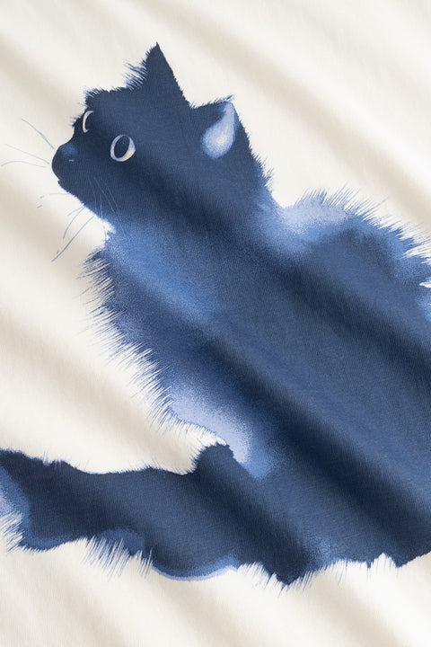 T-Shirt Visby Watercolor Cat Dedicated, Detailansicht gefaltete Ärmel und Seitenschlitze, verfeinerte Silhouette im Slim Fit