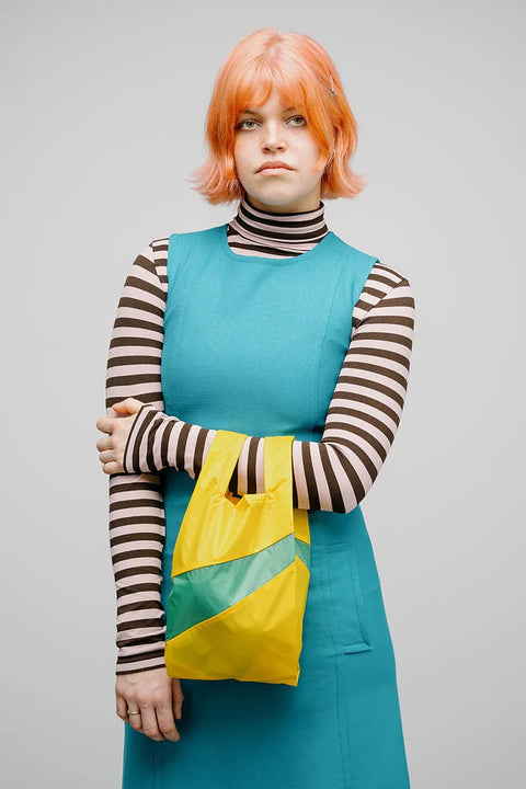 Kleine faltbare Einkaufstasche gelb grün wasserabweisend Ripstop