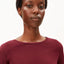 Einiaara Soft Langarmshirt ARMEDANGELS Velvet Red, Frontansicht extra langer Slim Fit, weinroter Rundhalsausschnitt