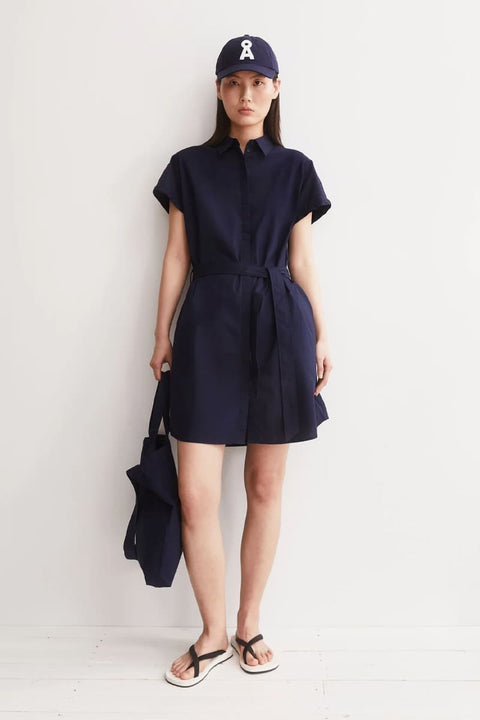 Poplin Larisaana Blouse ARMEDANGELS Tinted Navy, seitliche Eingrifftasche, 100 % Bio-Baumwolle GOTS-zertifiziert