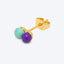 Double Color Ball Ohrring LULU Copenhagen, alle fünf Farbvarianten nebeneinander, von Mint-Lila bis Lime-Lila, LULU Signature-Box