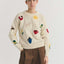 Masia Candela Knitted Sweater Thinking Mu, Frontansicht normale Passform in Cremeweiß, Rundhalsausschnitt, klassischer Strick