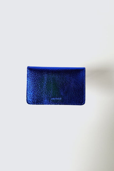 Papoutsi Borsa Small Geldbörse geschlossen – 8 x 12 cm, Metallic-Blau Leder