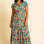 Molly Dress in Oranges von Pretty Vacant, weites Hemdblusenkleid mit buntem Streifen- und Zitrusfrüchte-Print, Midi-Länge mit Volants