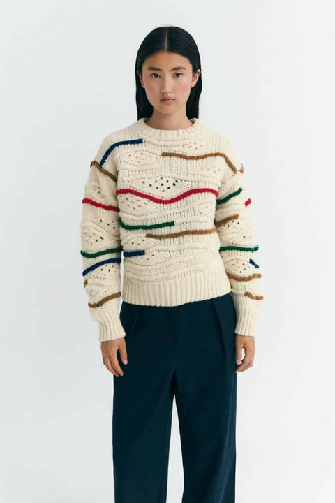 Multicolor Wollpullover mit Macramé-Strickstruktur von Thinking Mu