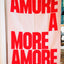 NAVUCKO Wolldecke AMORE in Weiß/Rot, an der Wand drapiert