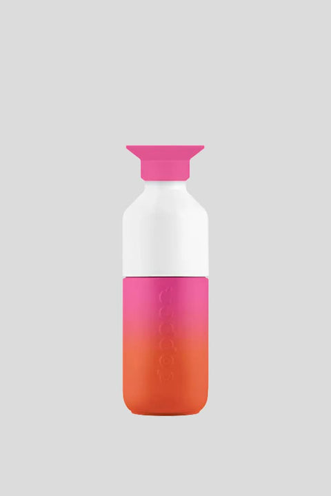 Dopper Steel Sunset Pink 350 ml, als tägliche Trinkflasche verwendet, ersetzt 104 Einwegflaschen pro Jahr
