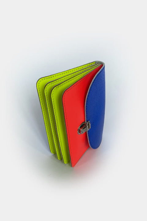 Papoutsi Portemonnaie in Metallic-Blau und Neonorange mit Ziehharmonika-Design