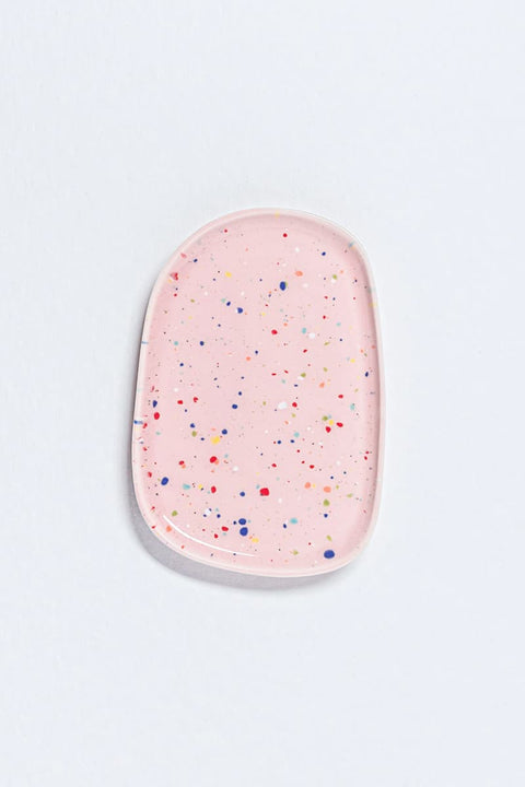 Party Kleines Tablett von egg back home, Steinzeug, 18 x 12 x 2 cm, lebendiges Design der Party-Kollektion
