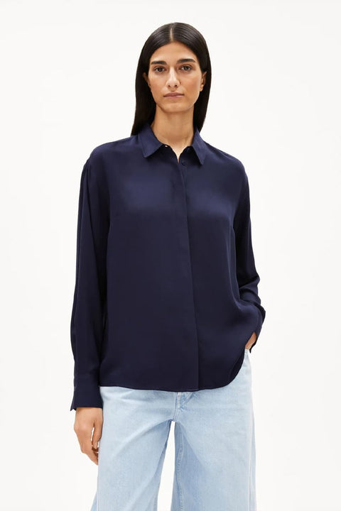 Dunkelblaue Damenbluse LARISAANA aus LENZING ECOVERO Viskose