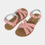 Original Damen-Sandale von Salt-Water Sandals in Candy-Pink, geflochtenes Lederoberteil, handvernähte Sohle, rostfreie Schnallen