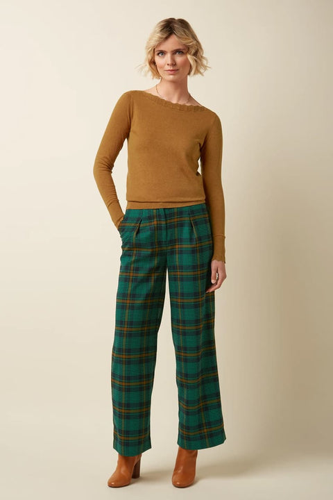 Taillierte Damenhose mit geradem Bein in Grau-Karo