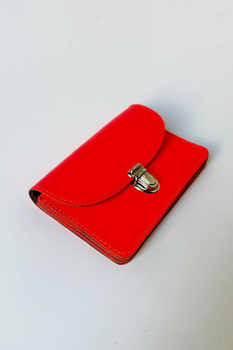 Papoutsi Borsa Small Geldbörse geschlossen – 8 x 12 cm, Neonrot Leder